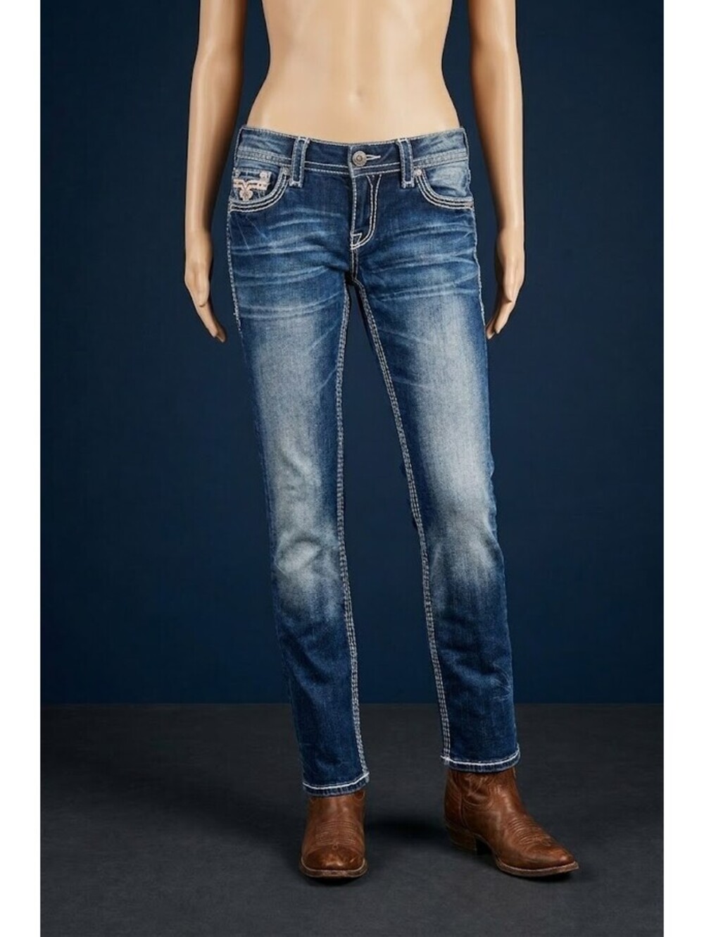 Rock Revival women's jeans Avery Easy Capri Size 30 waist 16'' Thick Stitch